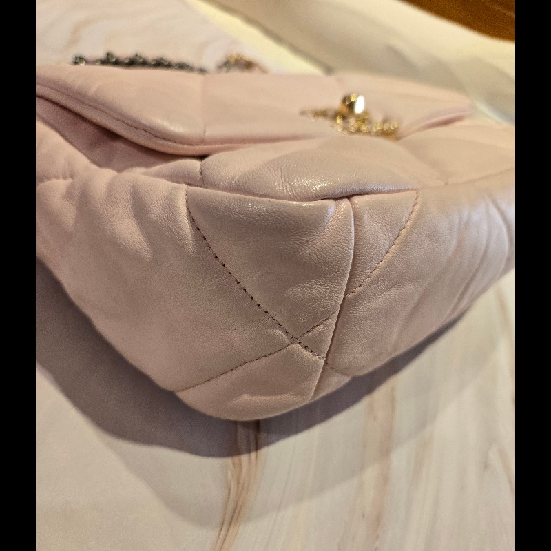 Chanel 19 口蓋包櫻花粉淺粉色26cm晶片款-5