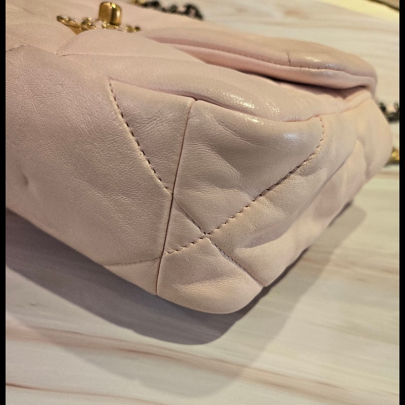Chanel 19 口蓋包櫻花粉淺粉色26cm晶片款-6