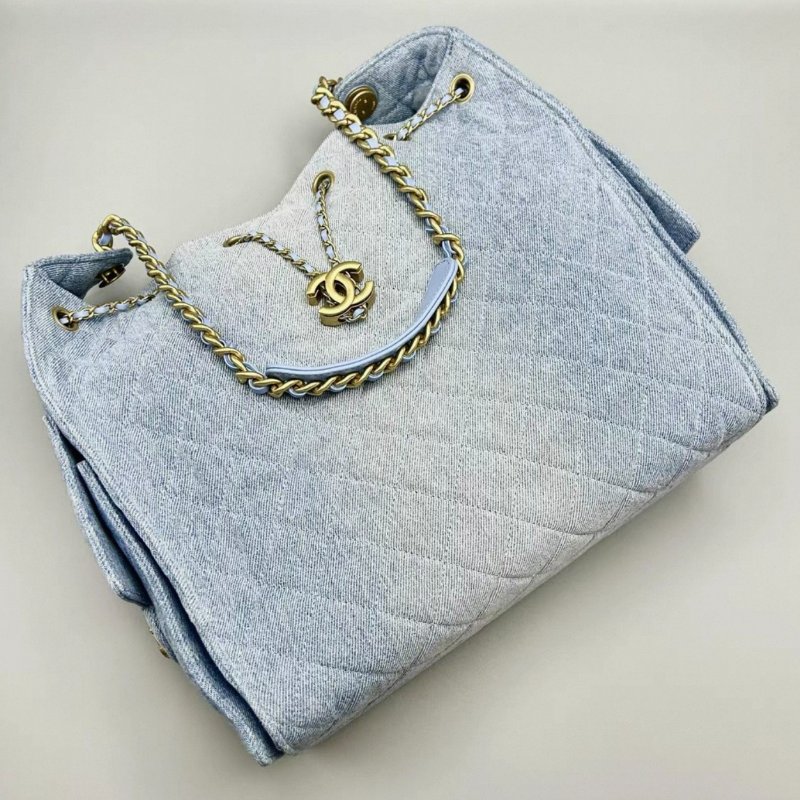 CHANEL 丹寧牛仔25bag中號肩背斜背包30*40*15 99新配件塵袋-2