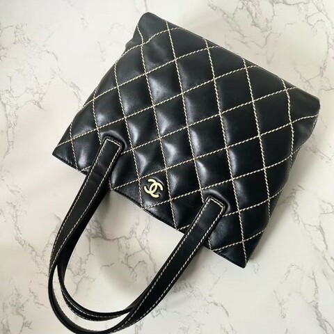 【LA LUNE】稀有中古包 Chanel Vivian黑色皮革托特包 單肩包 側背包 古著包