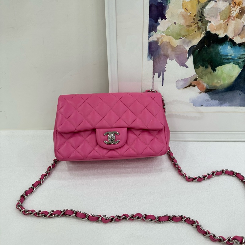 Chanel 香奈兒 CF 大mini粉紅 CF20cm,鐳射27開 有購證有卡-1