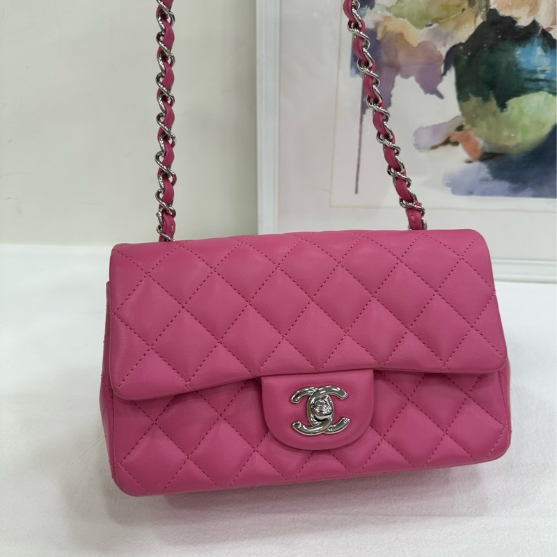 Chanel 香奈兒 CF 大mini粉紅 CF20cm,鐳射27開 有購證有卡-5