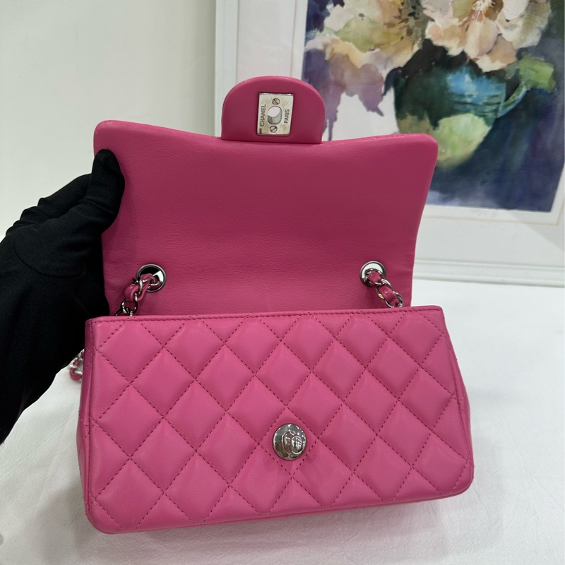 Chanel 香奈兒 CF 大mini粉紅 CF20cm,鐳射27開 有購證有卡-7