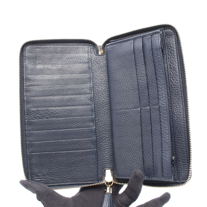GUCCI Soho Interlocking G Around 拉鍊長版皮夾 291102 皮革 海軍藍 二手-2