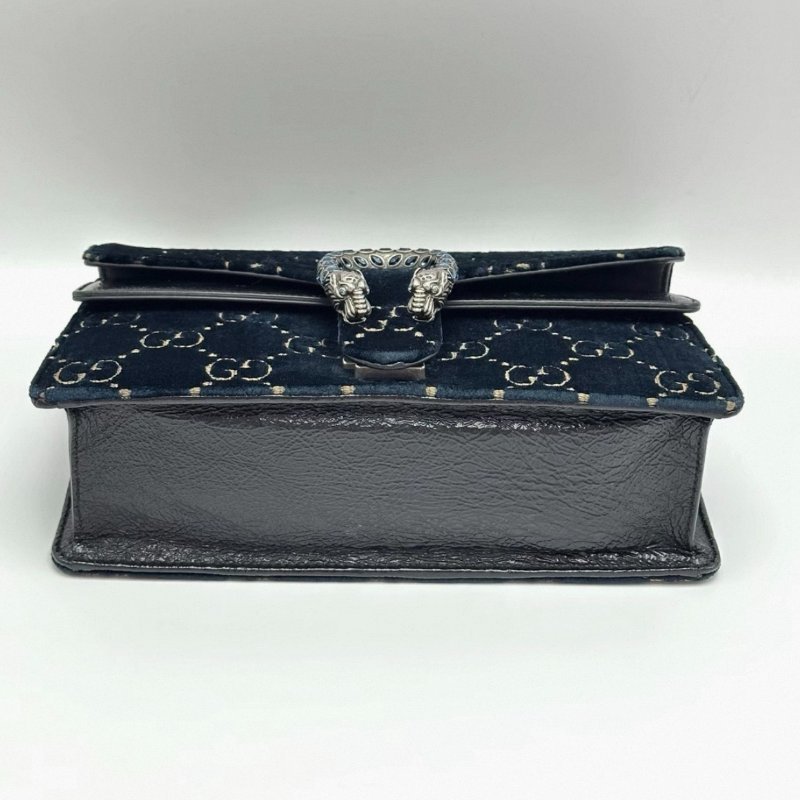 GUCCI 深藍色絲絨鑽扣酒神肩背包25*15*7.5 98新配件塵袋-4
