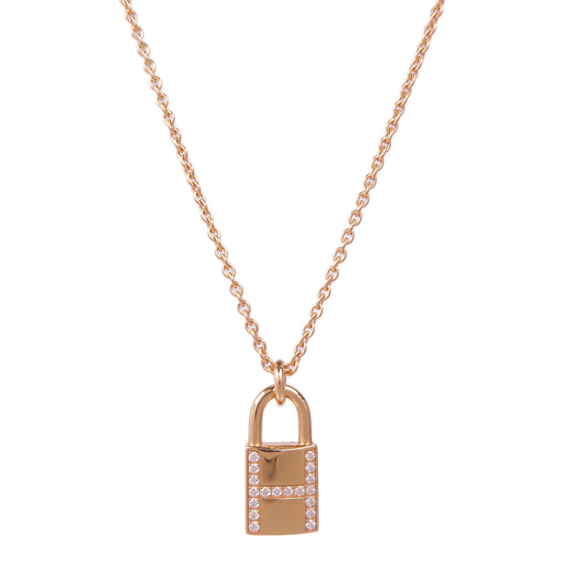 HERMES 18K玫瑰金Kelly Cadenas Necklace鑽石項鍊-0