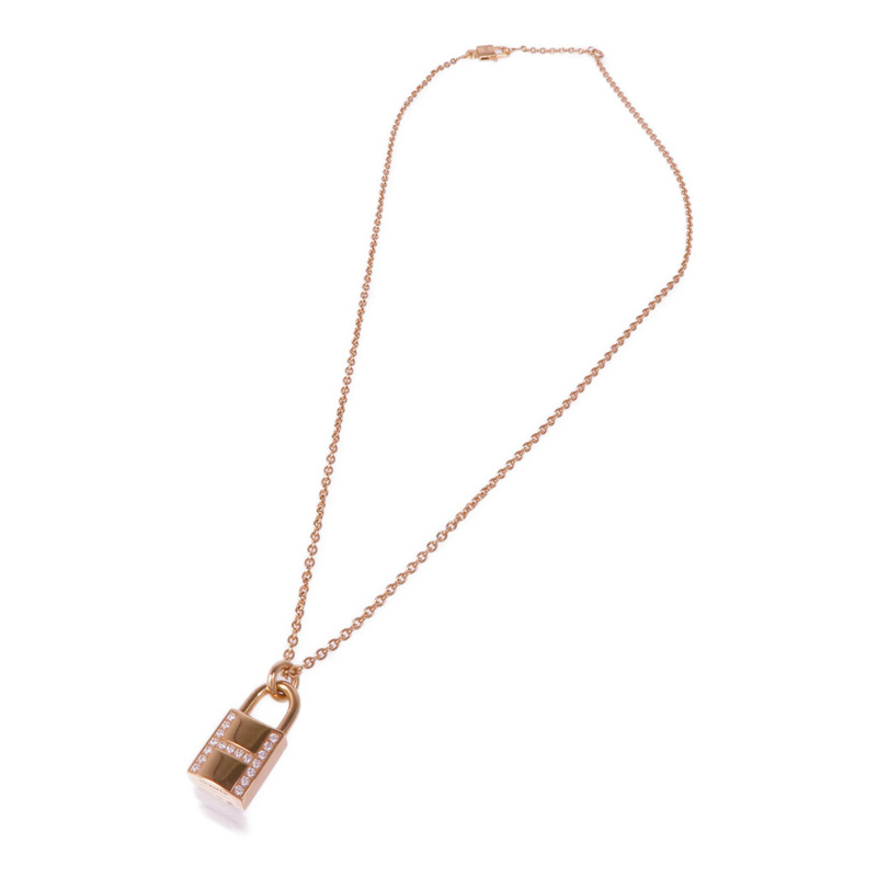 HERMES 18K玫瑰金Kelly Cadenas Necklace鑽石項鍊-2