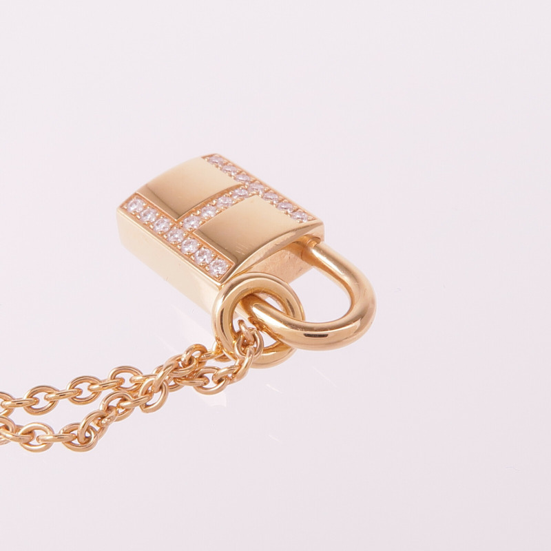 HERMES 18K玫瑰金Kelly Cadenas Necklace鑽石項鍊-6