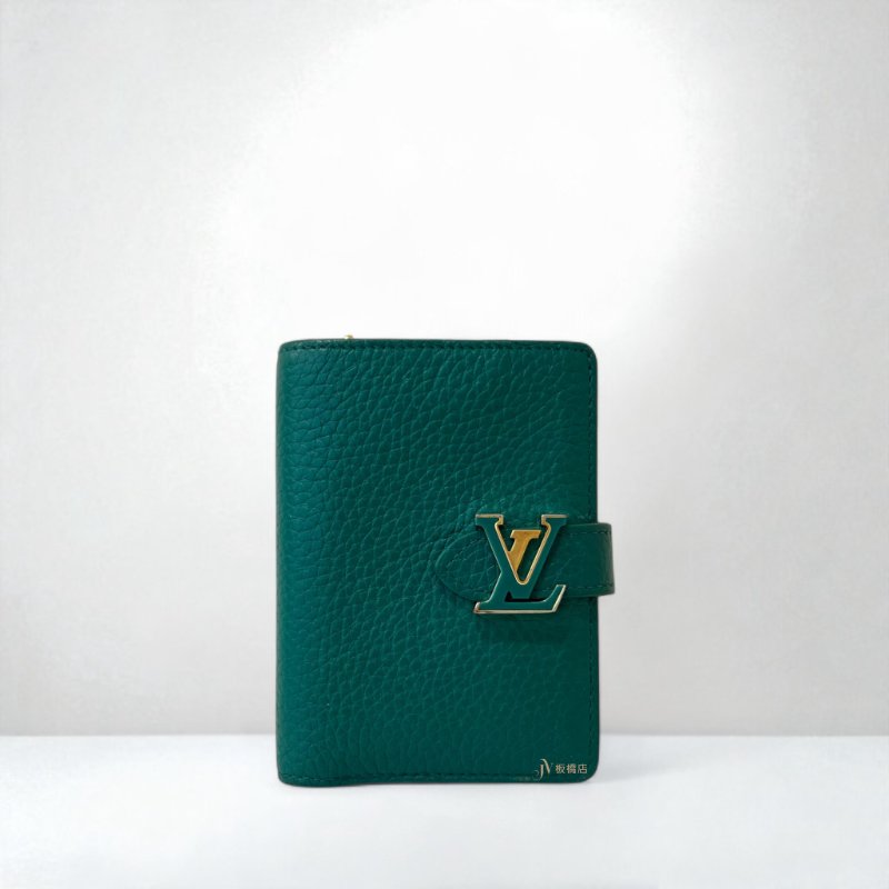 LV皮夾 LV 綠色荔枝皮配金扣直式短夾M2198-0