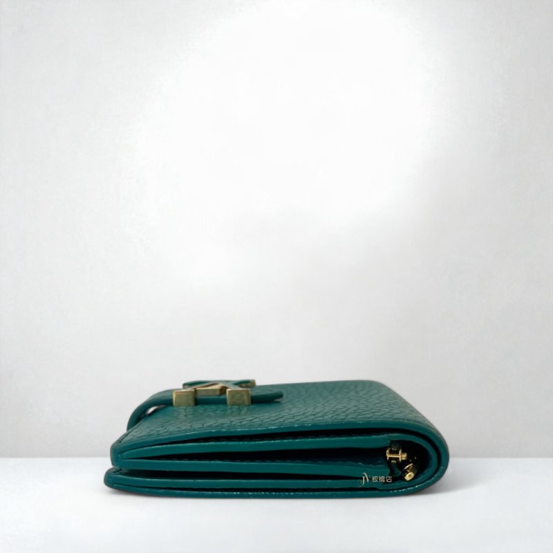 LV皮夾 LV 綠色荔枝皮配金扣直式短夾M2198-2