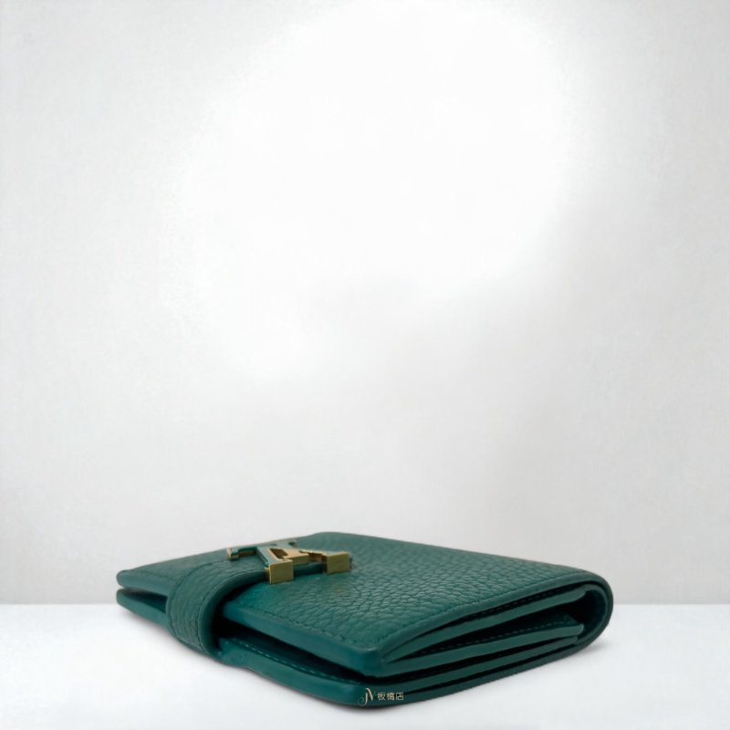 LV皮夾 LV 綠色荔枝皮配金扣直式短夾M2198-5