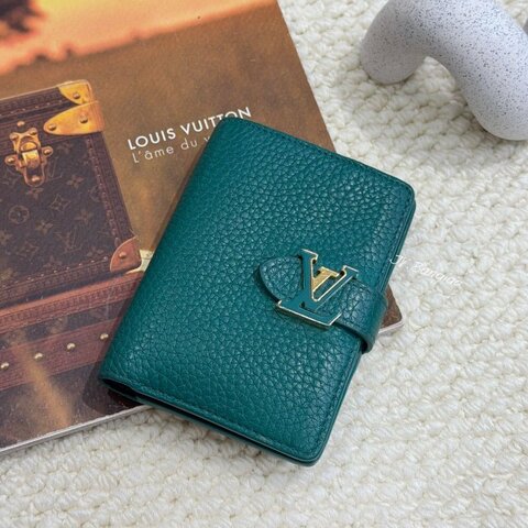 JS1182-LV皮夾 LV 綠色荔枝皮配金扣直式短夾M2198