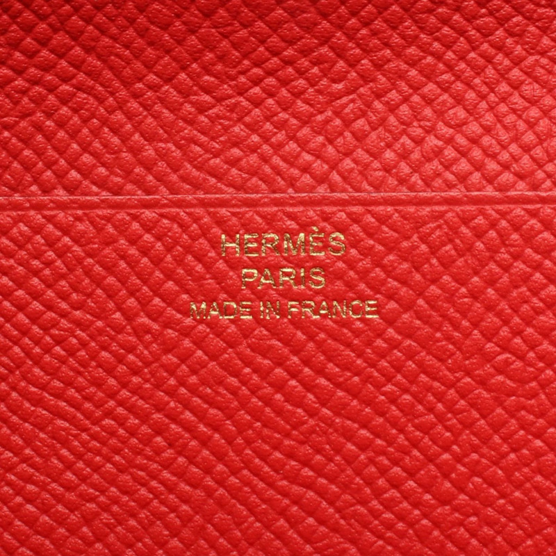 愛馬仕 Bearn Soufflet 雙折長皮夾 X Epsom Rouge 番茄紅 二手 GHW-3