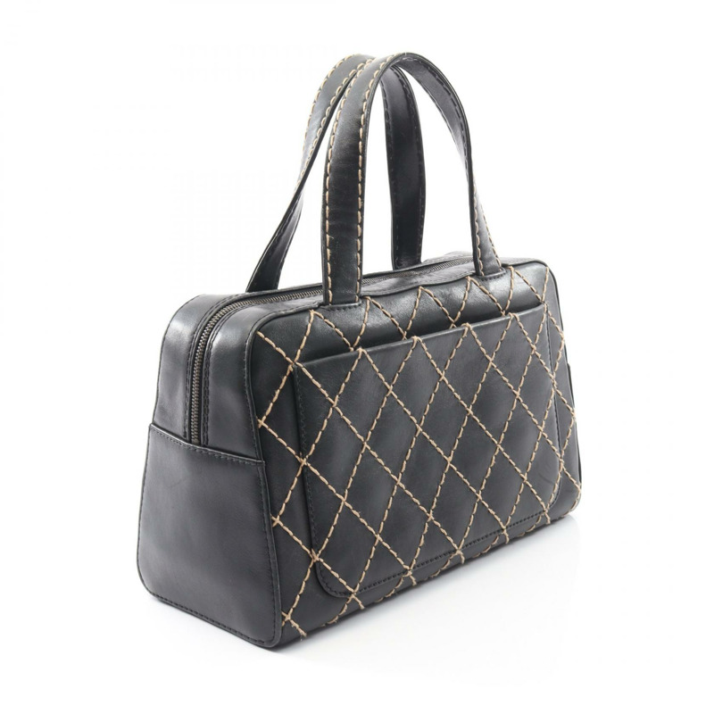 香奈兒 (CHANEL) 野性縫線托特手提包，黑色皮革，二手，女士，金色五金-1