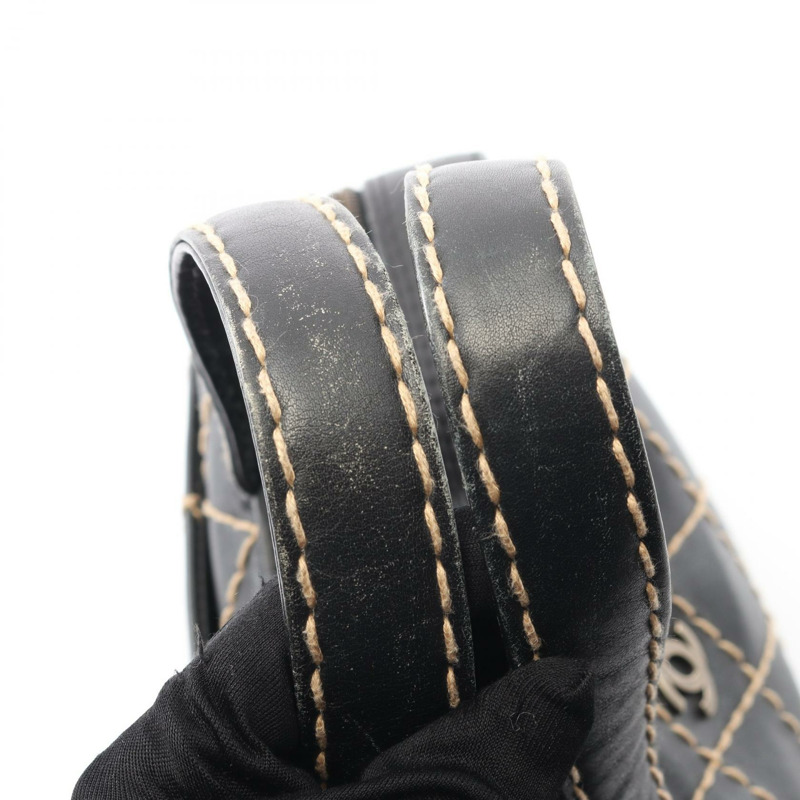 香奈兒 (CHANEL) 野性縫線托特手提包，黑色皮革，二手，女士，金色五金-5