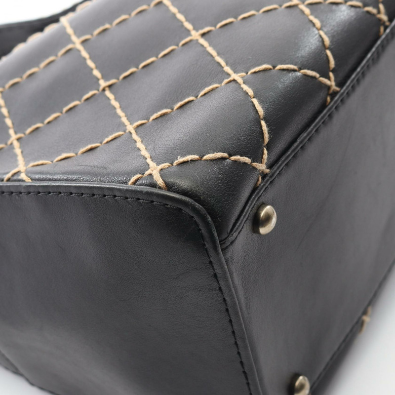 香奈兒 (CHANEL) 野性縫線托特手提包，黑色皮革，二手，女士，金色五金-6