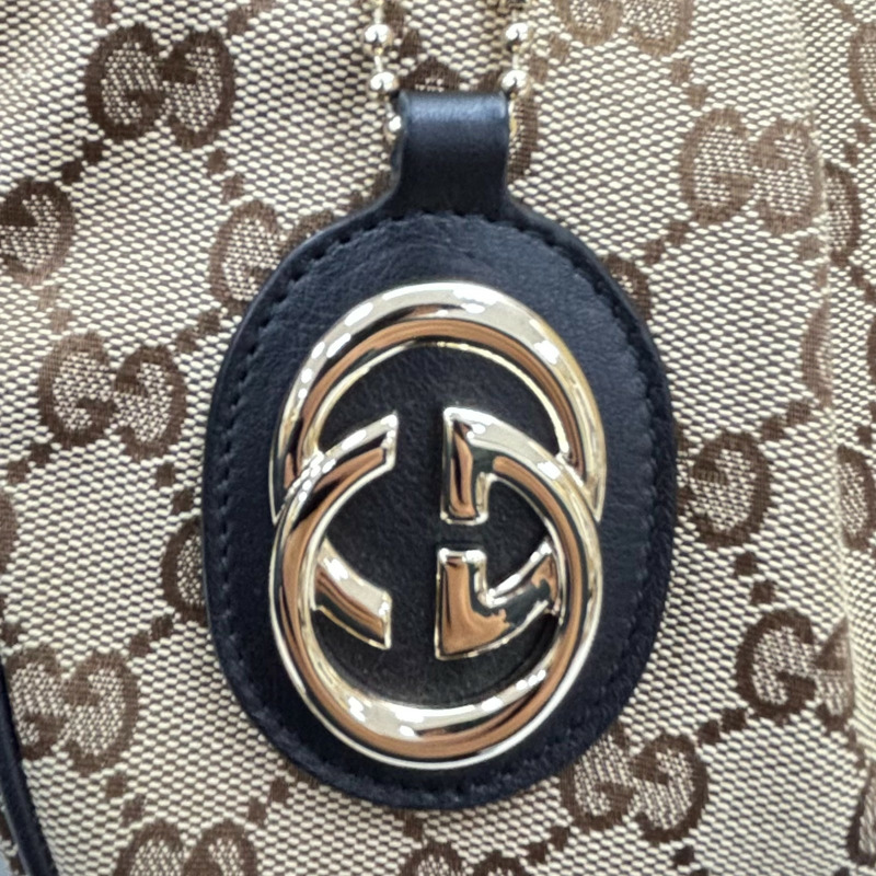 棕色帆布 牛皮 手提包【GUCCI 古馳】 232955-9