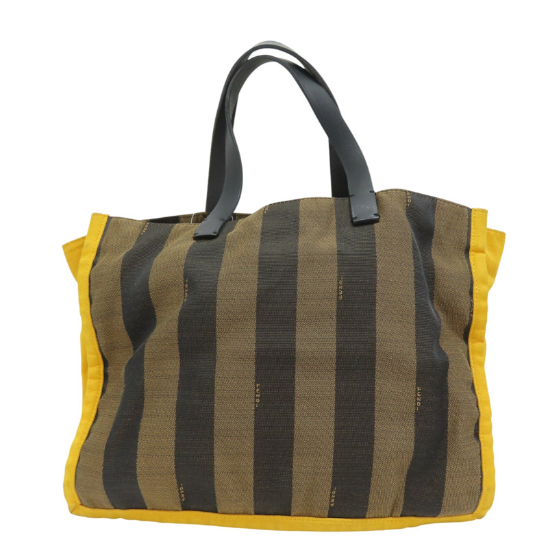 棕色 帆布 條紋 手提包【FENDI 芬迪】 8BH252-1