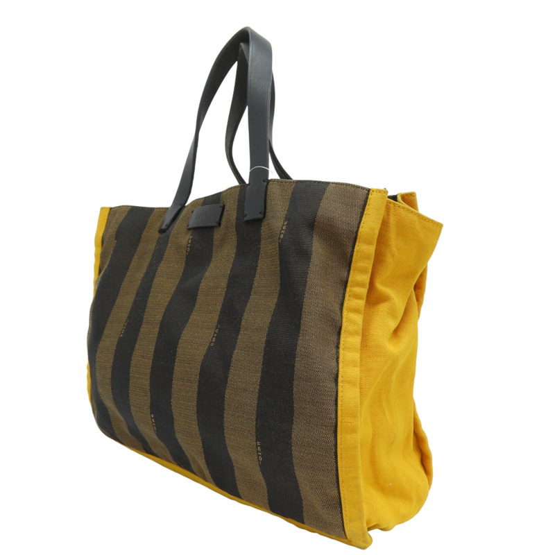 棕色 帆布 條紋 手提包【FENDI 芬迪】 8BH252-2