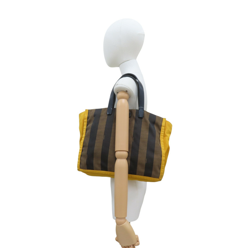 棕色 帆布 條紋 手提包【FENDI 芬迪】 8BH252-8