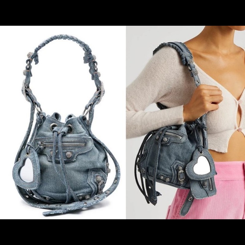 [全新]Balenciaga 巴黎世家 Le cagole 牛仔鉚釘水桶包-9