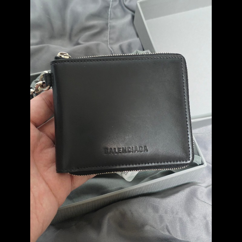 [全新]Balenciaga 巴黎世家 黑色拉鍊短夾附掛繩-0