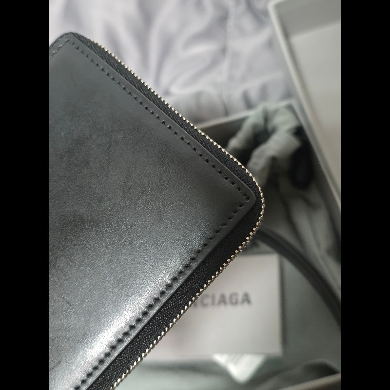 [全新]Balenciaga 巴黎世家 黑色拉鍊短夾附掛繩-3