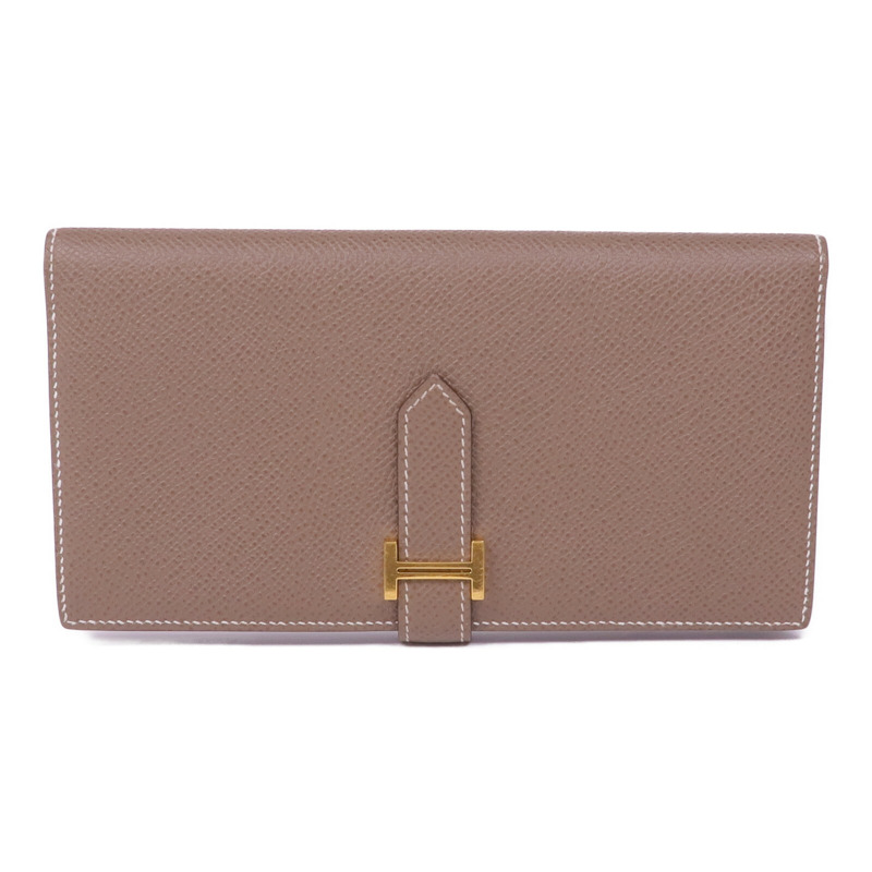 HERMES Epsom皮革Bearn Soufflet金扣長錢包Etoupe-0