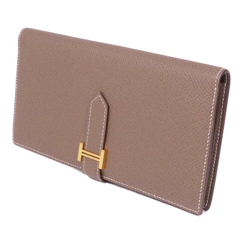 HERMES Epsom皮革Bearn Soufflet金扣長錢包Etoupe-1