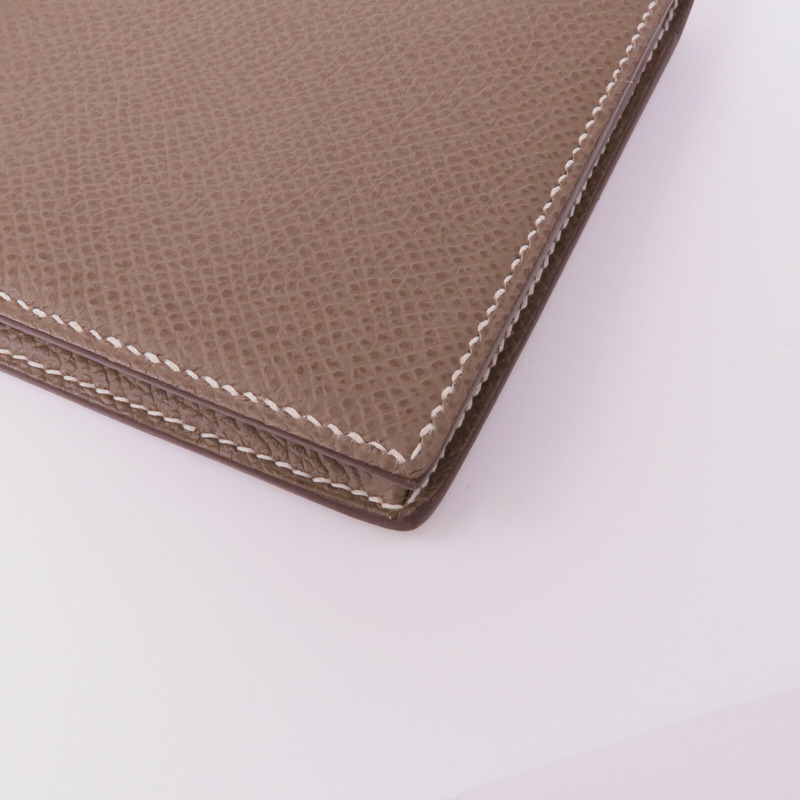 HERMES Epsom皮革Bearn Soufflet金扣長錢包Etoupe-6