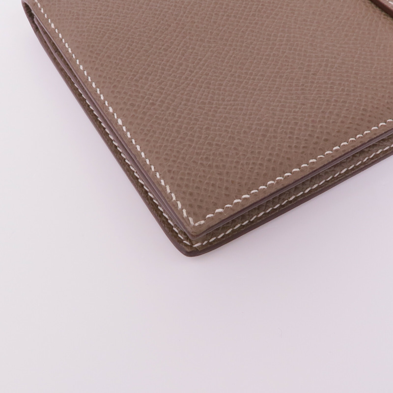 HERMES Epsom皮革Bearn Soufflet金扣長錢包Etoupe-7