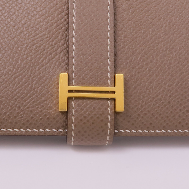 HERMES Epsom皮革Bearn Soufflet金扣長錢包Etoupe-10