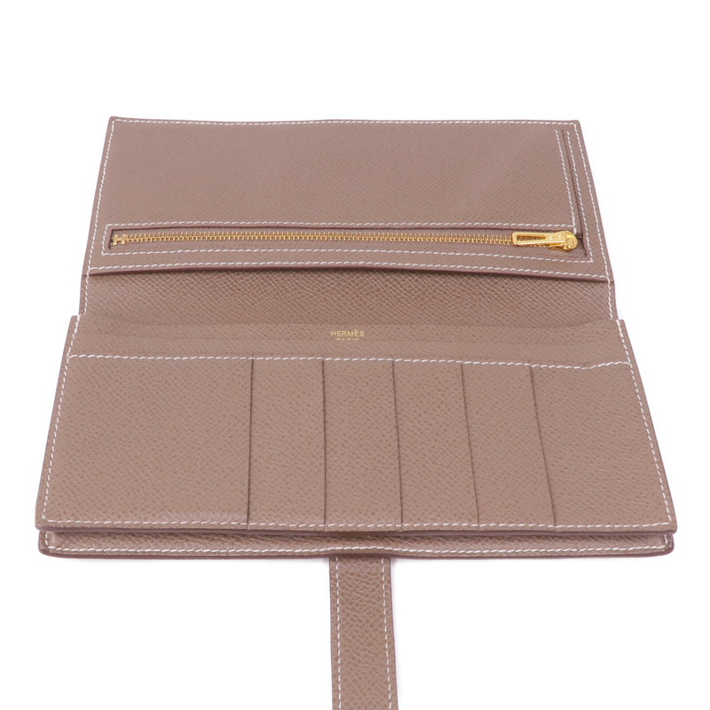 HERMES Epsom皮革Bearn Soufflet金扣長錢包Etoupe-11