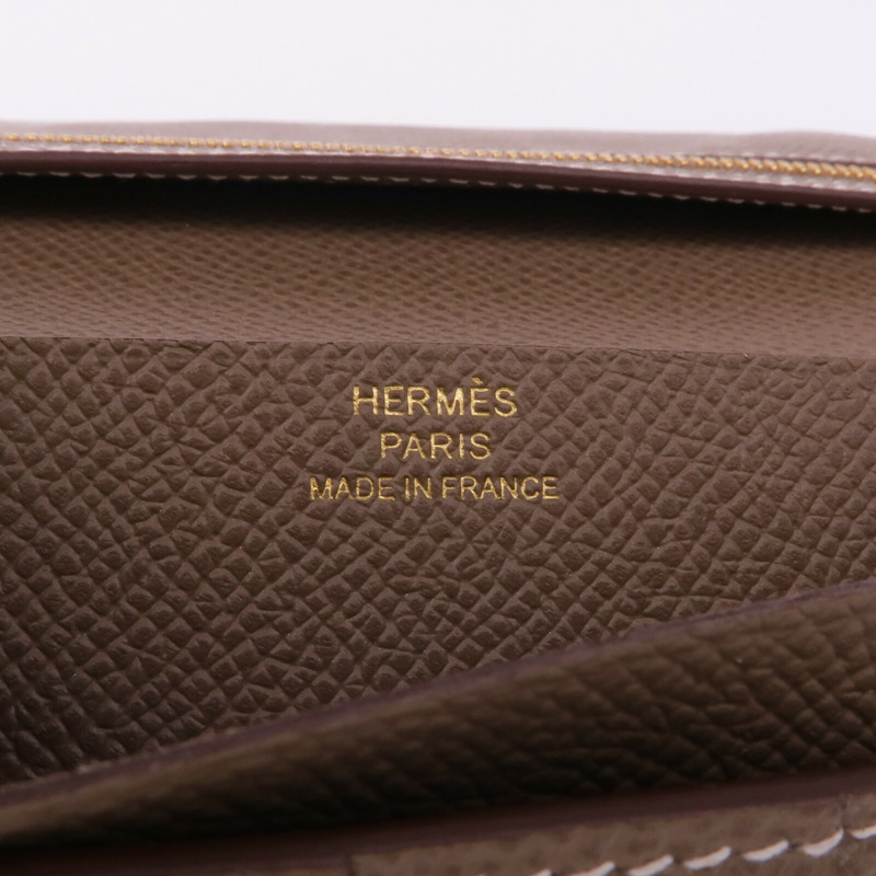 HERMES Epsom皮革Bearn Soufflet金扣長錢包Etoupe-12
