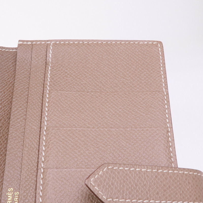 HERMES Epsom皮革Bearn Soufflet金扣長錢包Etoupe-15