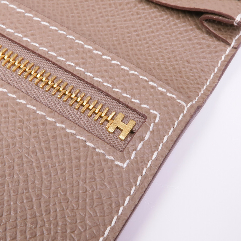 HERMES Epsom皮革Bearn Soufflet金扣長錢包Etoupe-16