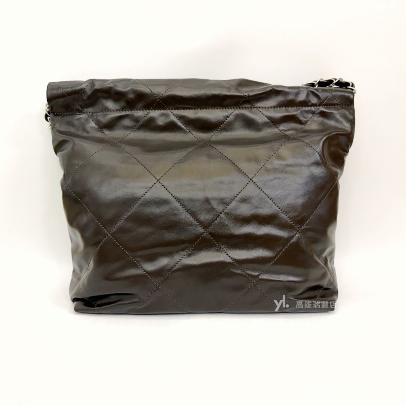 ❣Chanel 摩卡色牛皮霧銀釦22小號肩背包-1