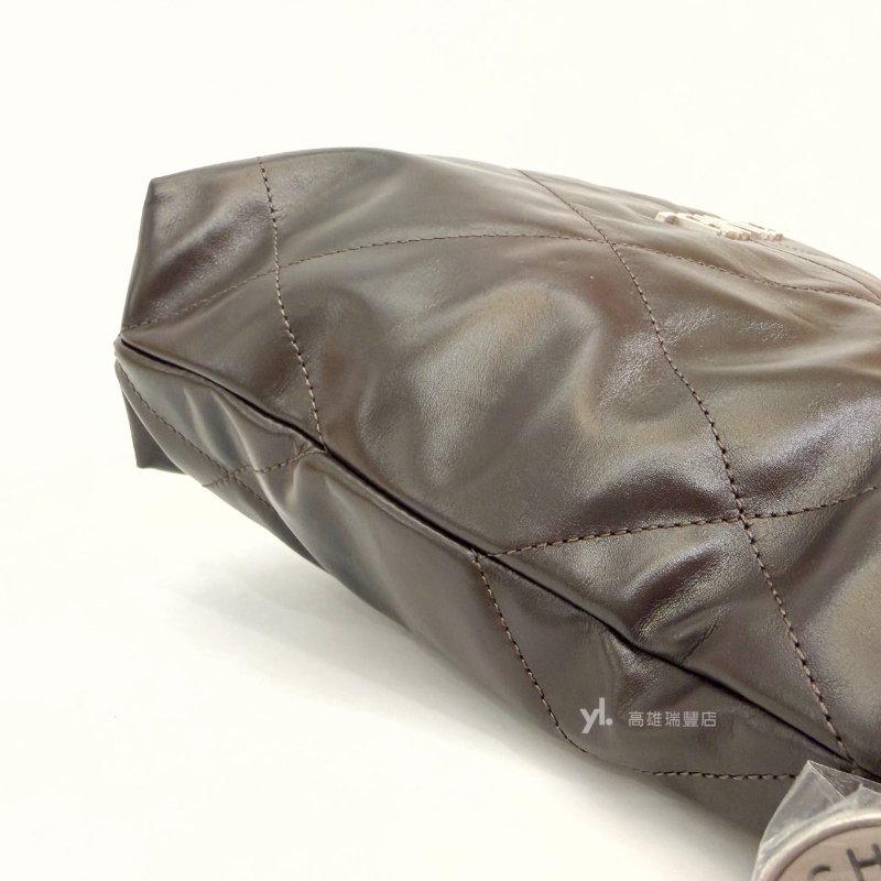 ❣Chanel 摩卡色牛皮霧銀釦22小號肩背包-3