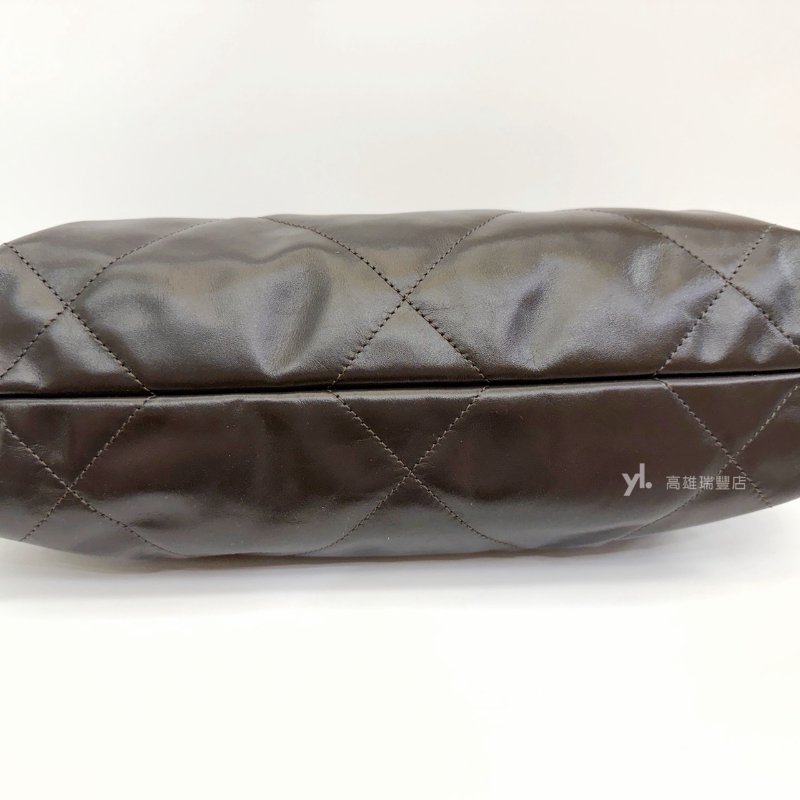 ❣Chanel 摩卡色牛皮霧銀釦22小號肩背包-4