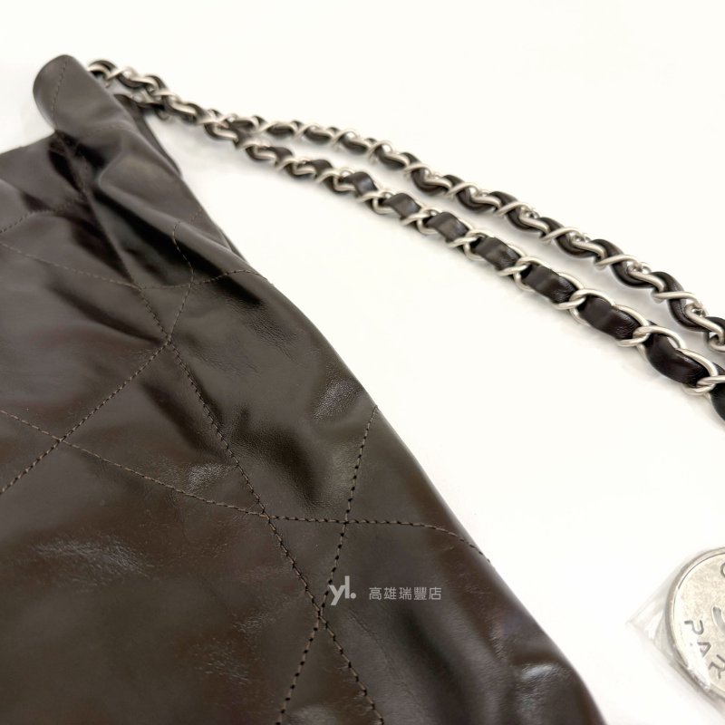 ❣Chanel 摩卡色牛皮霧銀釦22小號肩背包-5