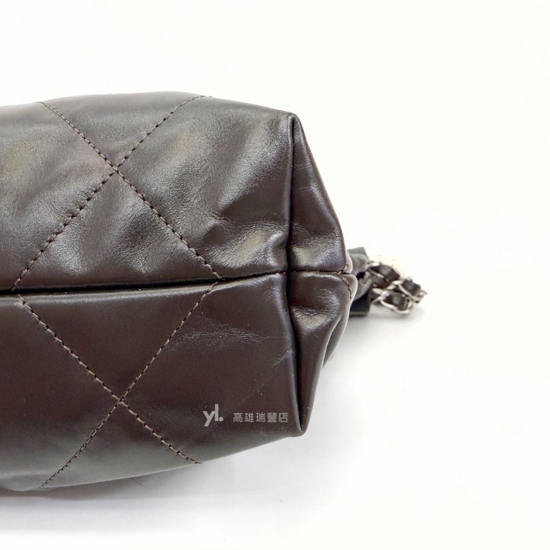 ❣Chanel 摩卡色牛皮霧銀釦22小號肩背包-8