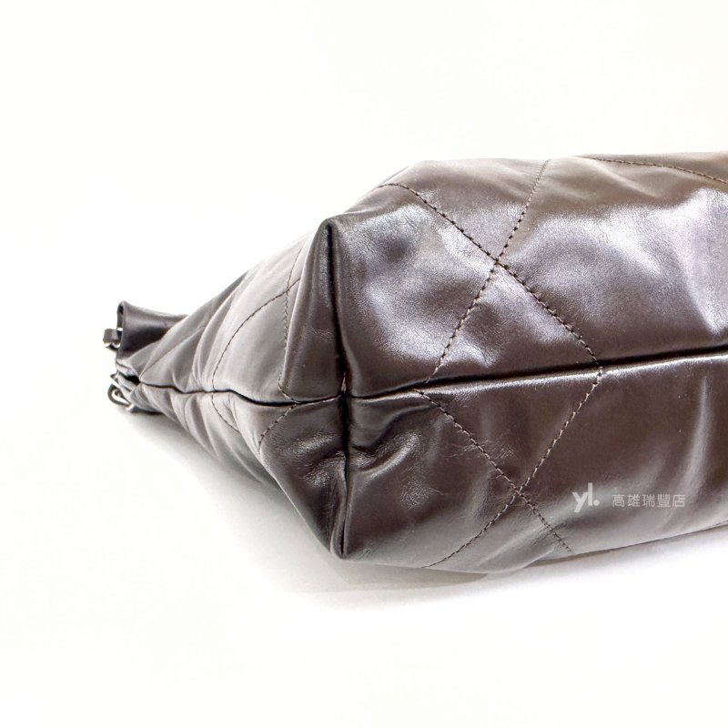 ❣Chanel 摩卡色牛皮霧銀釦22小號肩背包-9