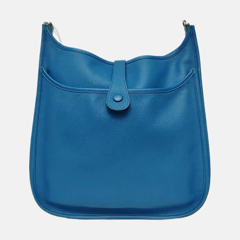HERMÈS Evelyne GM 坦桑尼亞藍Epsom牛皮鏤空伊芙琳32肩背包 斜背包銀色五金 可拆卸肩帶-2