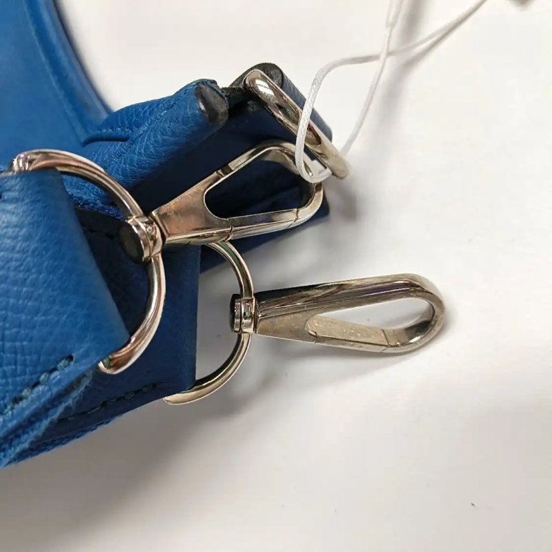 HERMÈS Evelyne GM 坦桑尼亞藍Epsom牛皮鏤空伊芙琳32肩背包 斜背包銀色五金 可拆卸肩帶-6