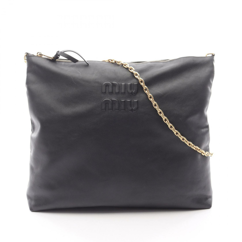 Miu Miu 托特鏈條單肩包 5BC114 黑色皮革二手女款-0