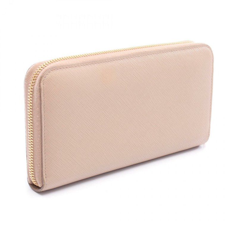 PRADA 粉紅女士拉鍊長皮夾,Saffiano 皮革材質,二手。-1