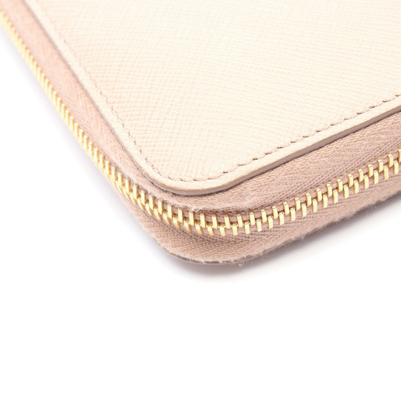 PRADA 粉紅女士拉鍊長皮夾,Saffiano 皮革材質,二手。-5