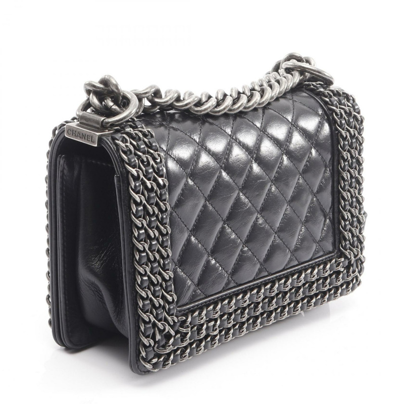 香奈兒 Boy Chanel 小號鏈條單肩包，黑色皮革，二手女款-1