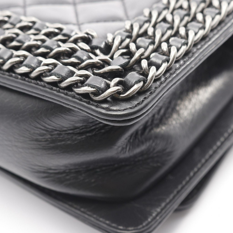 香奈兒 Boy Chanel 小號鏈條單肩包，黑色皮革，二手女款-7