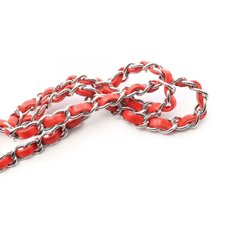 香奈兒 (CHANEL) 人字紋 V 字縫線鏈條斜挎單肩包 A35200 皮革 SHW 紅色 二手-7